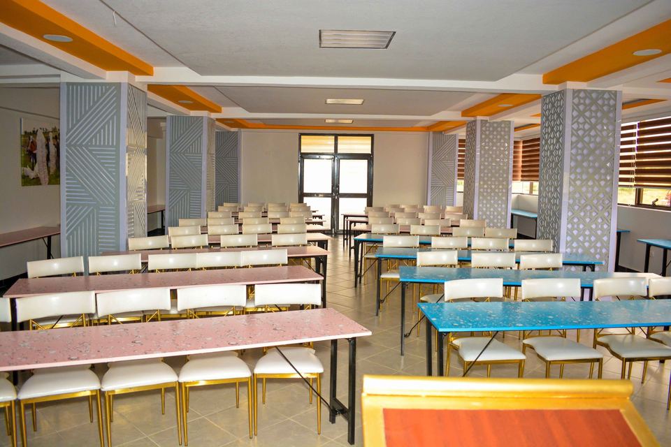 Long tables set in the function hall