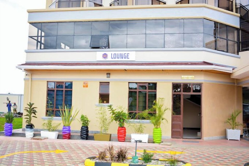 The lounge building with potted plants